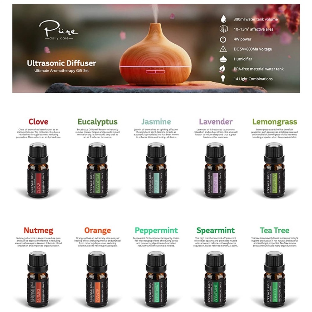 🆕 Ultrasonic Diffuser & 10 Pure Essential Oils - Picture 12 of 13